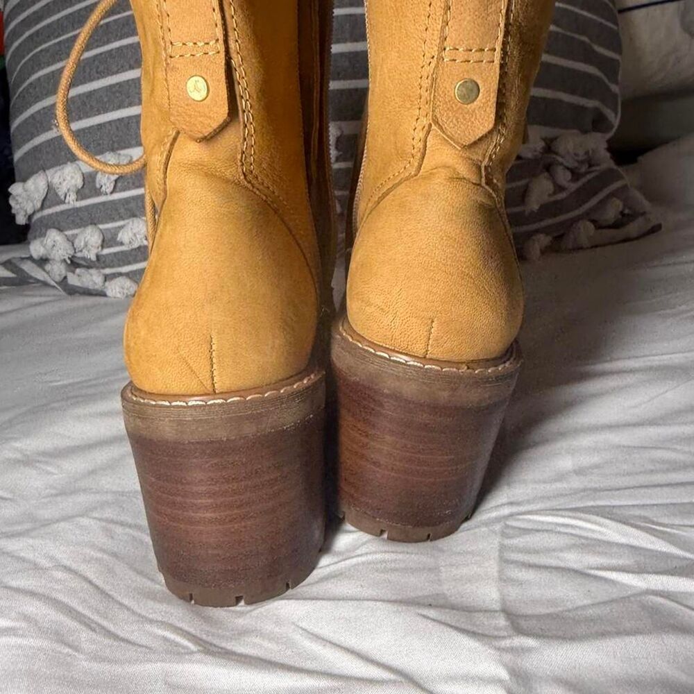Crown Vintage Combat Boots Yuliana Brown Faux Leather Lace Up Heels Women's US:7 - Picture 4 of 7